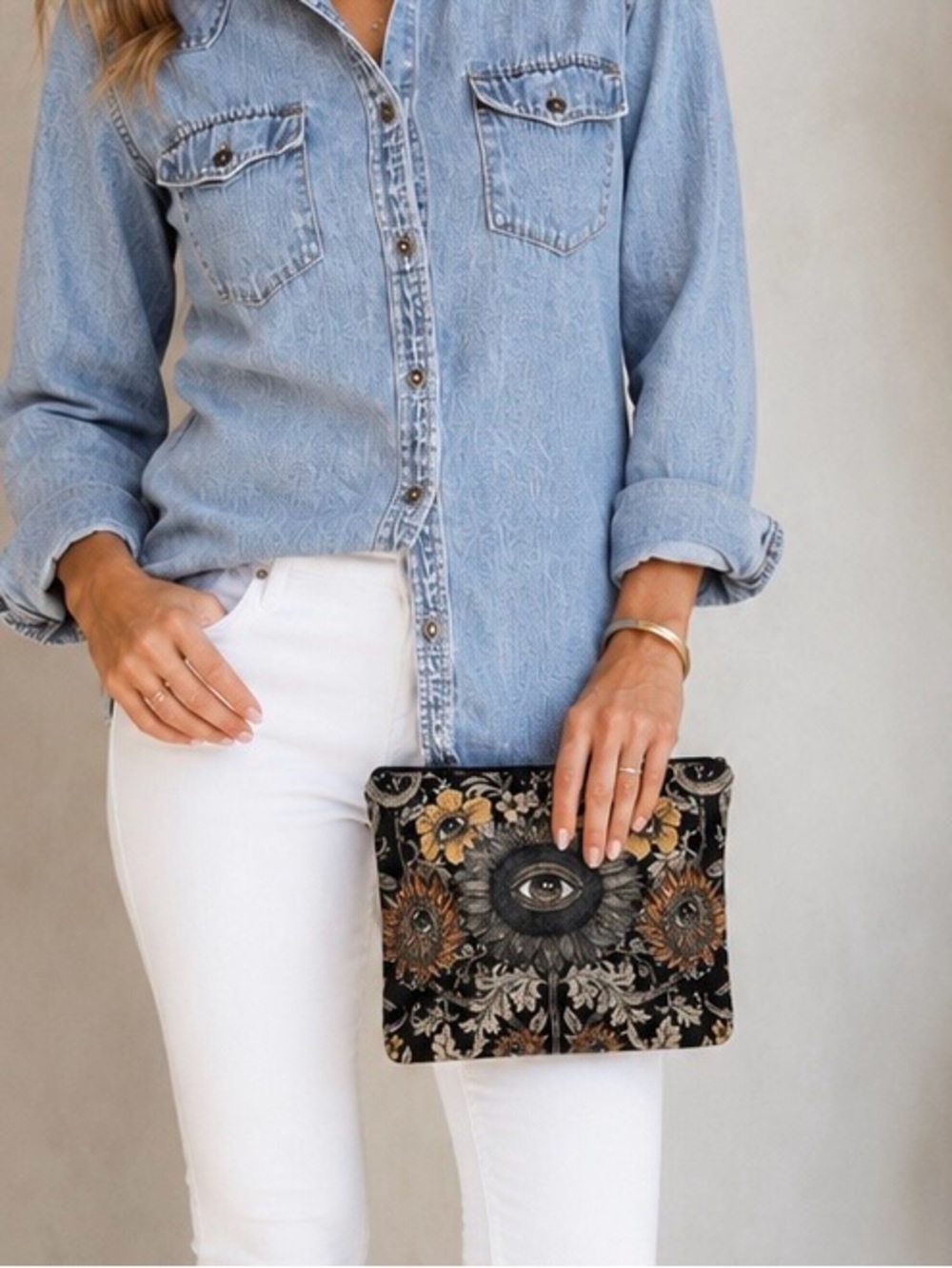 New Black and Gold Evil Eye Design Clutch